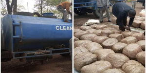 The water lorry and bhang that was retrieved from it in Marsabit