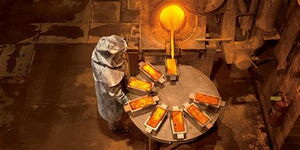 A Barrick Gold Worker inside the workshop where gold is melted into bars.