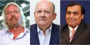 Photo collage of Richard Branson, Michael Spencer and Mukesh Ambani.