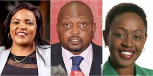 A photo collage of Kirinyaga Woman Representative Purity Ngirici, Gatundu South MP Moses Kuria and Murang'a Woman Representative Sabina Chege