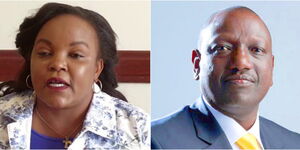 A photo collage of Kirinyaga Woman Representative Purity Ngirici and Deputy President William Ruto.