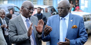 Basic Education PS Bellio Kipsang with CS George Magoha at the Kibra DO's office on January 27, 2020.