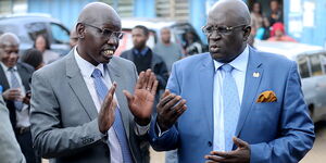 Basic Education PS Bellio Kipsang with CS George Magoha at the Kibra DO's office on January 27, 2020. 