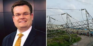 Photo collage between US Journalist Ben Terry and Power transmission line that caused power outage on Tuesday January 11, 2022