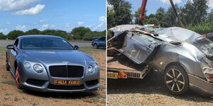 Bentley Continental GT before it crashed (left) and after the crash.