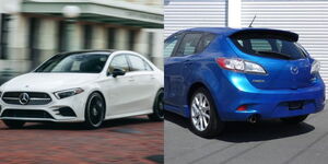 Photo collage between Mercedes benz and Mazda Axela