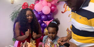 Betty Kyallo and Denis Okari pictured during their daughter Ivanna's 6th birthday party on June 21, 2020.