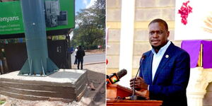 A billboard erected at a footpath along Valley Road and Nairobi Governor Johnson Sakaja