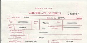 A sample of Birth Certificate