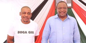 Former Coast Water Works Development Agency board chairman Omar Boga posing for a photo with former President Uhuru Kenyatta during a past event