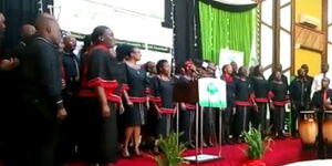 Bomas Choir singing at Safari Park Hotel during IEBC post-election evaluation report for the August 9, 2022 general election