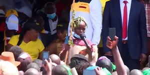 A boy reciting a poem at a DP Ruto rally in Bomet in January 15, 2021.