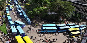 Buses parked at a stage in Nairobi