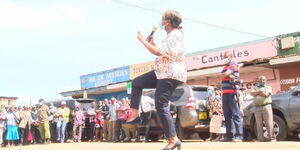 CAS Mercy Mwangangi dancing in Othaya on Saturday, October 10, 2020.