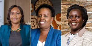 From Left: A collage image of KenGen CEO Rebecca Maino, East African Breweries Limited CEO Jane Karuku, and Kenya Power Acting MD Rosemary Oduor.