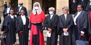 CJ David Maraga (in red) and other senior counsels during their conferment at Supreme Court Grounds on Thursday, November 26, 2020.