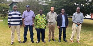 COTU Sec-Gen Francis Atwoli (third left) with other leaders at his Kajiado home on Sunday, April 18, 2021
