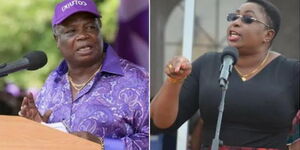 COTU Secretary General Francis Atwoli and Malindi MP Aisha Jumwa (R)