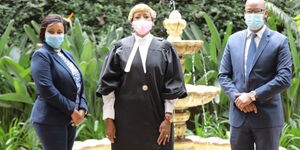 Sports CS Amina Mohamed (centre) after she was admitted to the Bar on July 3, 2020.