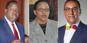 Left to right: Cabinet Secretaries Fred Matiang'i (Interior), Sicily Kariuki (Water) and Najib Balala (Tourism).