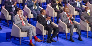Canadian PM Justin Trudeau (front left) and President Uhuru Kenyatta (second left) with other Heads of Government at the Commonwealth leaders’ summit that focused on post-Covid recovery and sustainable development.