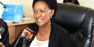 Teachers Service Commission (TSC) CEO Nancy Macharia addresses the media at a past event.