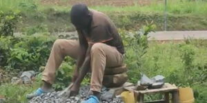 An undated file image of Samuel Ouma crushing stones in Kakamega County.