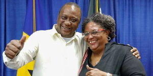 President Uhuru Kenyatta (left) and his Barbados counterpart Mia Amor Mottley