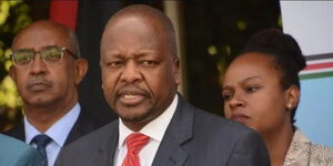 Health CS Mutahi Kagwe addressing the Nation about Corona Virus outside Afya House on March 17, 2020.