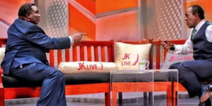 Citizen TV News anchor Jeff Koinange hosts Central Organization of Trade Unions Secretary General Francis Atwoli on JKLive in October 2019.