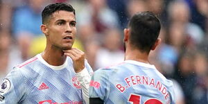 Manchester United's Cristiano Ronaldo (left) and Bruno Fernandes during a past Premier League match.