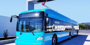 An electric bus from BasiGo Company that is set to debut in Nairobi 