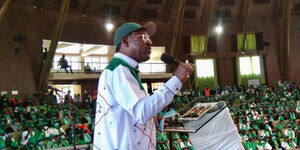 Ford Kenya leader Moses Wetangula addressing the delegates during the NDC meeting held at the Bomas of Kenya on Thursday, November 4. 