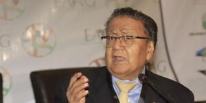 Billionaire Manu Chandaria speaking during a past conference in July 2018
