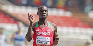 Kenya’s Emmanuel Wanyonyi celebrates after winning the 800m race at the World Under-20 Championships