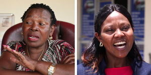 Double M CEO Mary Mwangi (left) and her 2NK Sacco counterpart Anne Nyawira
