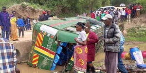 A 21-seater mini-bus rolled down Thura River bridge in Embu County on Tuesday morning, November 16.