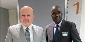International Criminal Court (ICC) prosecutor Karim Khan (left) posing for a photo alongside the legal advisor at the office of the Deputy President, Korir Sing'Oei on Wednesday, December 8.