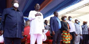 COTU boss Francis Atwoli, ODM leader Raila Odinga, Kakamega Governor Wycliffe Oparanya and Kitui counterpart Charity Ngilu.