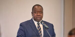 Interior CS Fred Matiangi speaks to the media on December 20, 2021.