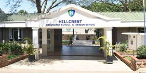 An image of the entrance to Hillcrest Secondary School in Nairobi County.