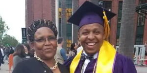 Mwangi Mukami Mukami and his mother during his graduation
