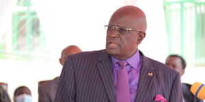 Education CS George Magoha addressing the media at Mtihani House on Monday, March 28, 2022. 