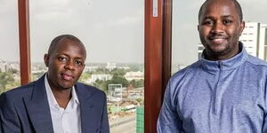John Kiptum (left) and Kenneth Mukuna pose for a photo at their Nairobi based offices. 