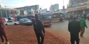 Matatus block a section of The Mall roundabout in Westlands on Thursday, May 19, 2022.
