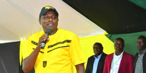 Kikuyu Member of Parliament Kimani Ichung'wa addresses residents of Elgeyo Marakwet on May 27, 2022.