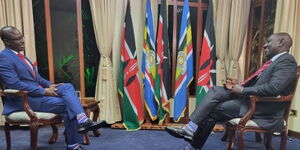 NMG Editorial Director Joe Ageyo interviews Deputy President William Ruto (right) at the DP's Karen, Nairobi home on Sunday, June 12, 2022.