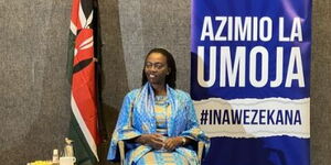 Azimio la Umoja running mate, Martha Karua, speaks to the press on Monday, June 20.