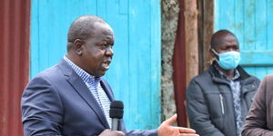 Interior CS Fred Matiang'i speaks to Nakuru residents on Saturday, June 25, 2022.