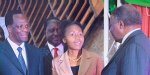 From left to right: Kakamega Governor Wycliffe Oparanya, social entrepreneur Caren Wakoli and the late president Mwai Kibaki.
